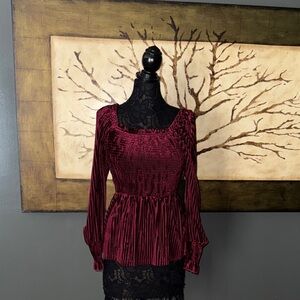 Coco + Carmen Deep Red Smocked Blouse